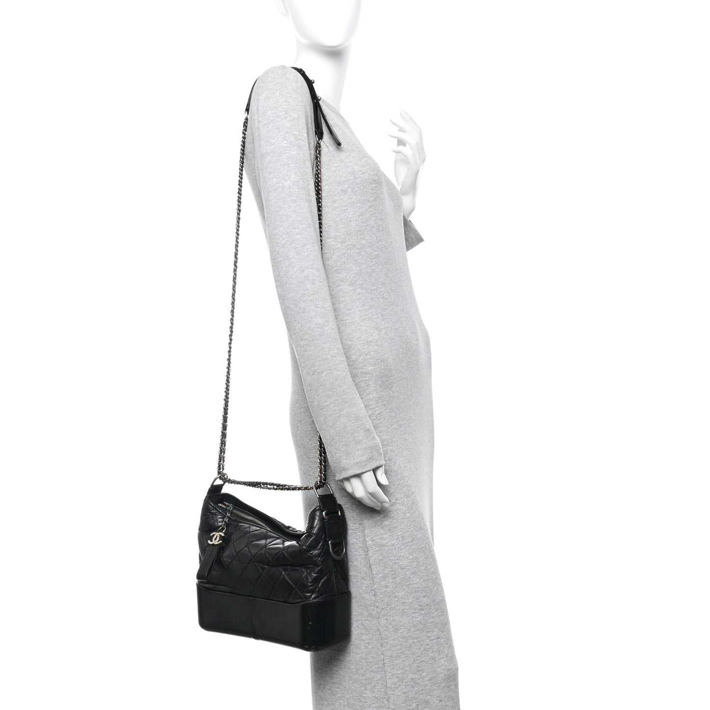 Chanel Aged Calfskin Quilted Medium Gabrielle Hobo Black