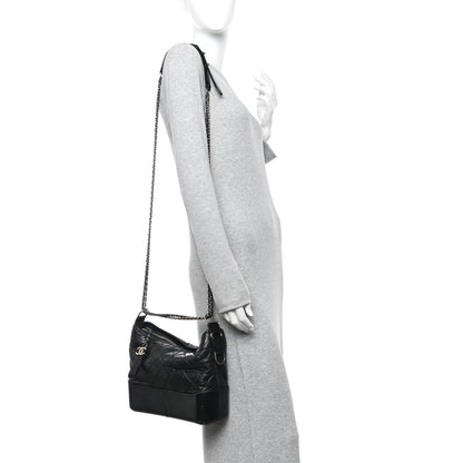 Chanel Aged Calfskin Quilted Medium Gabrielle Hobo Black