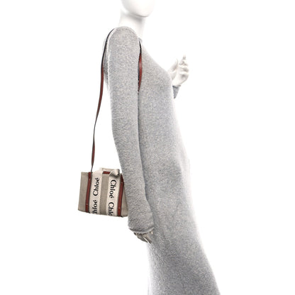Chloe Cotton Calfskin Mini Woody Ribbon Tote With Strap White Brown