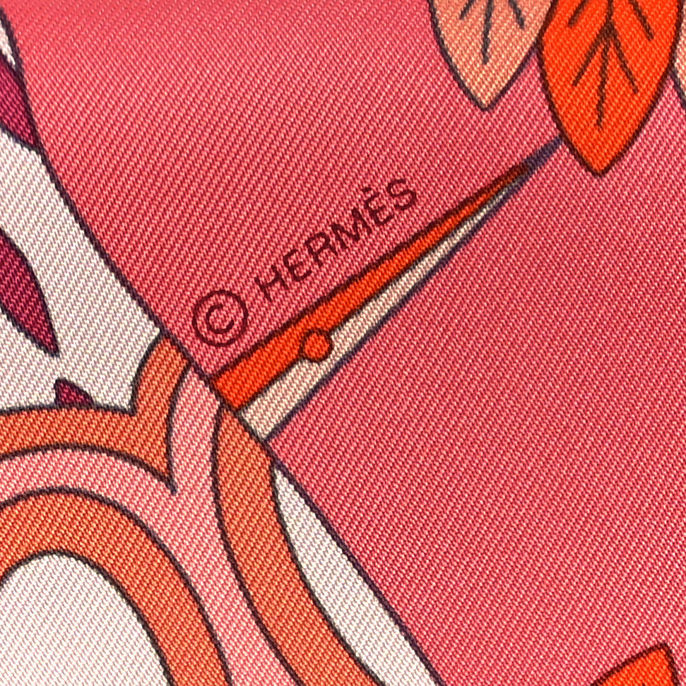 Hermes Silk Le Sacre Des Saisons Scarf 90  Vieux Rose Gris Bleute Orange