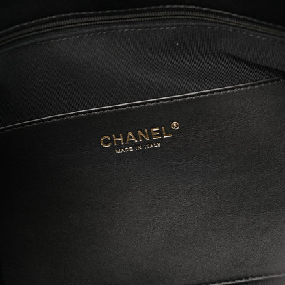 Chanel Shiny Lambskin Quilted Chain Around Shopping Tote Black