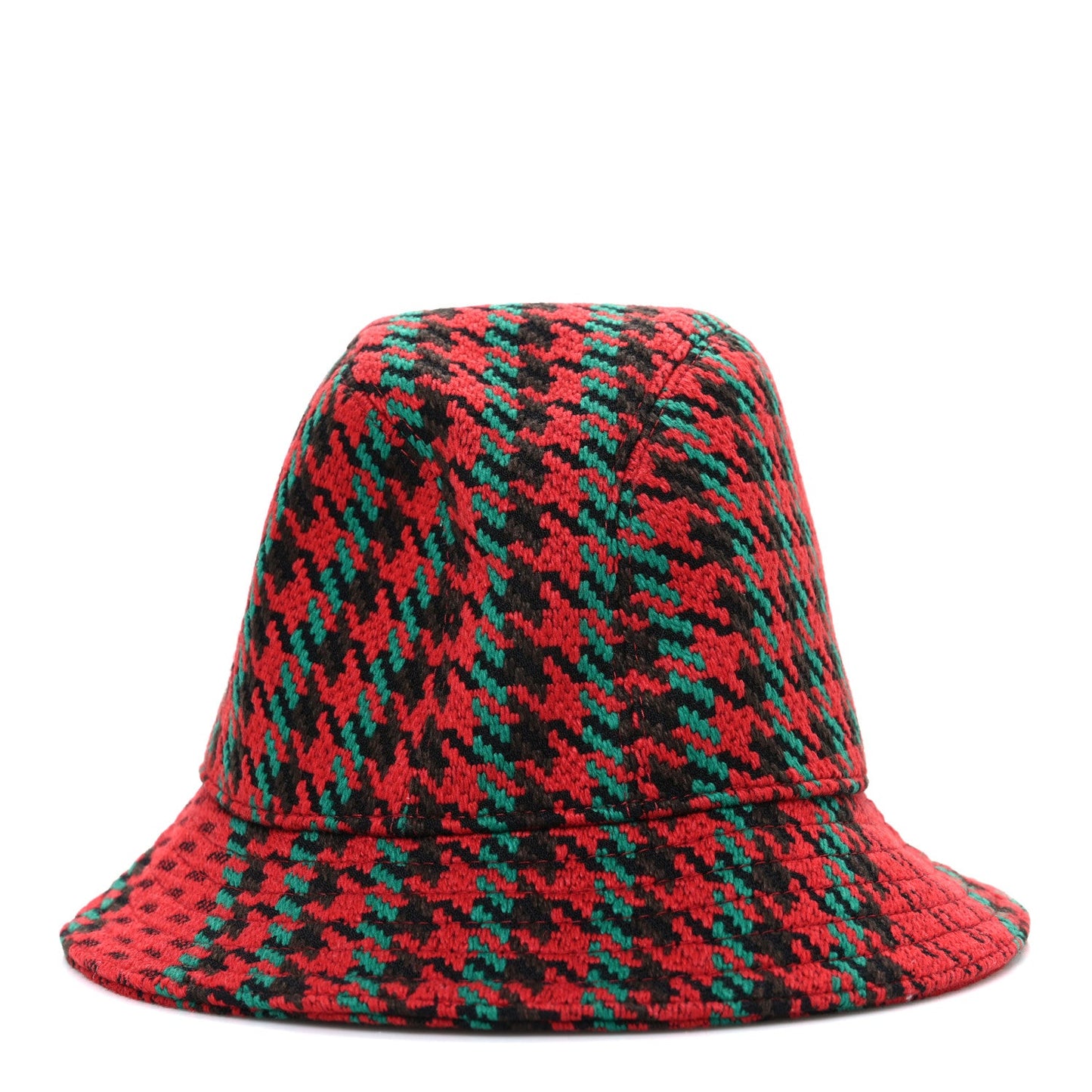 Gucci Tweed Wool Houndstooth Interlocking G Bucket Hat M Red Green