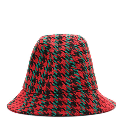 Gucci Tweed Wool Houndstooth Interlocking G Bucket Hat M Red Green
