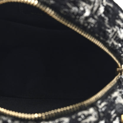 Chanel Tweed Quilted 19 Round Clutch With Chain Black White