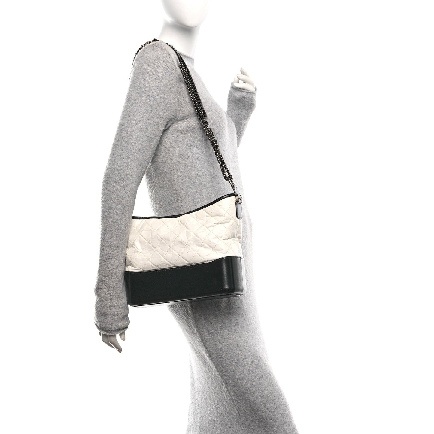 Chanel Aged Calfskin Quilted Medium Gabrielle Hobo Black White
