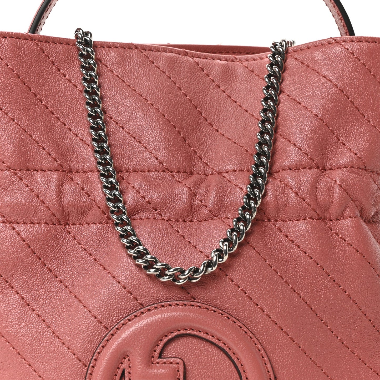 Gucci Sakai Be Green Calfskin Diagonal Stitched Mini Blondie Bucket Bag Pink