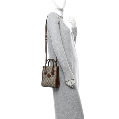 Gucci GG Supreme Monogram Azalea Calfskin Mini Retro Interlocking G Tote Bag Beige Ebony Brown Sugar