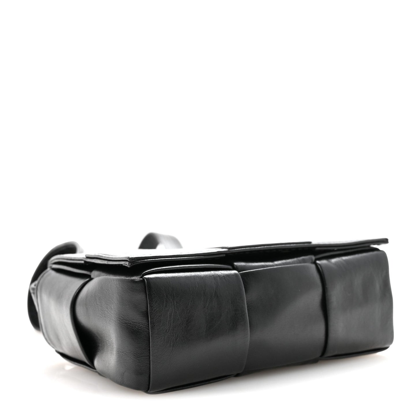 Bottega Veneta Crinkled Lambskin Maxi Intrecciato Extra Mini Cassette Crossbody Bag Black