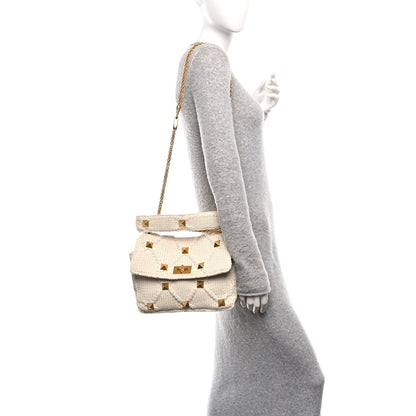 Valentino Garavani Knit Large Roman Stud Shoulder Bag Ecru