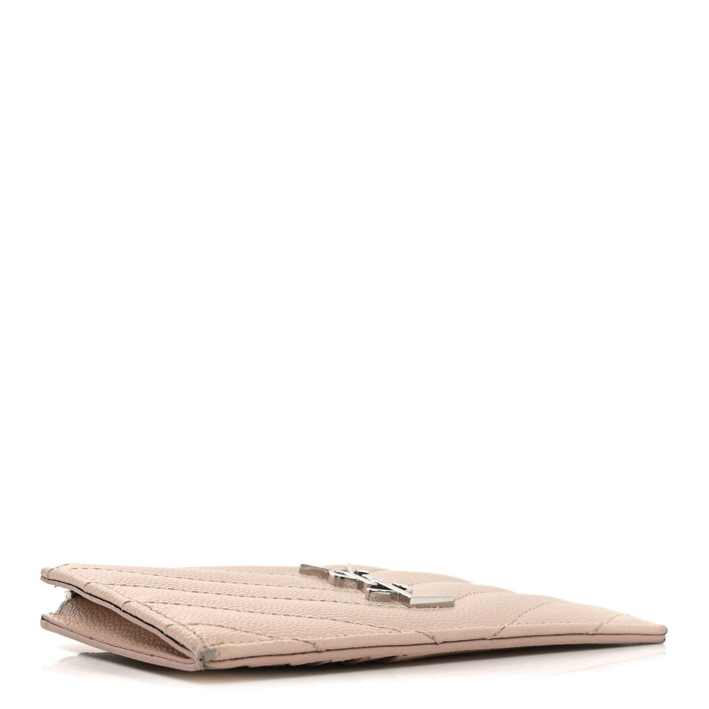 Saint Laurent Grain De Poudre Matelasse Chevron Monogram Fragments Zippered Card Case Marble Pink