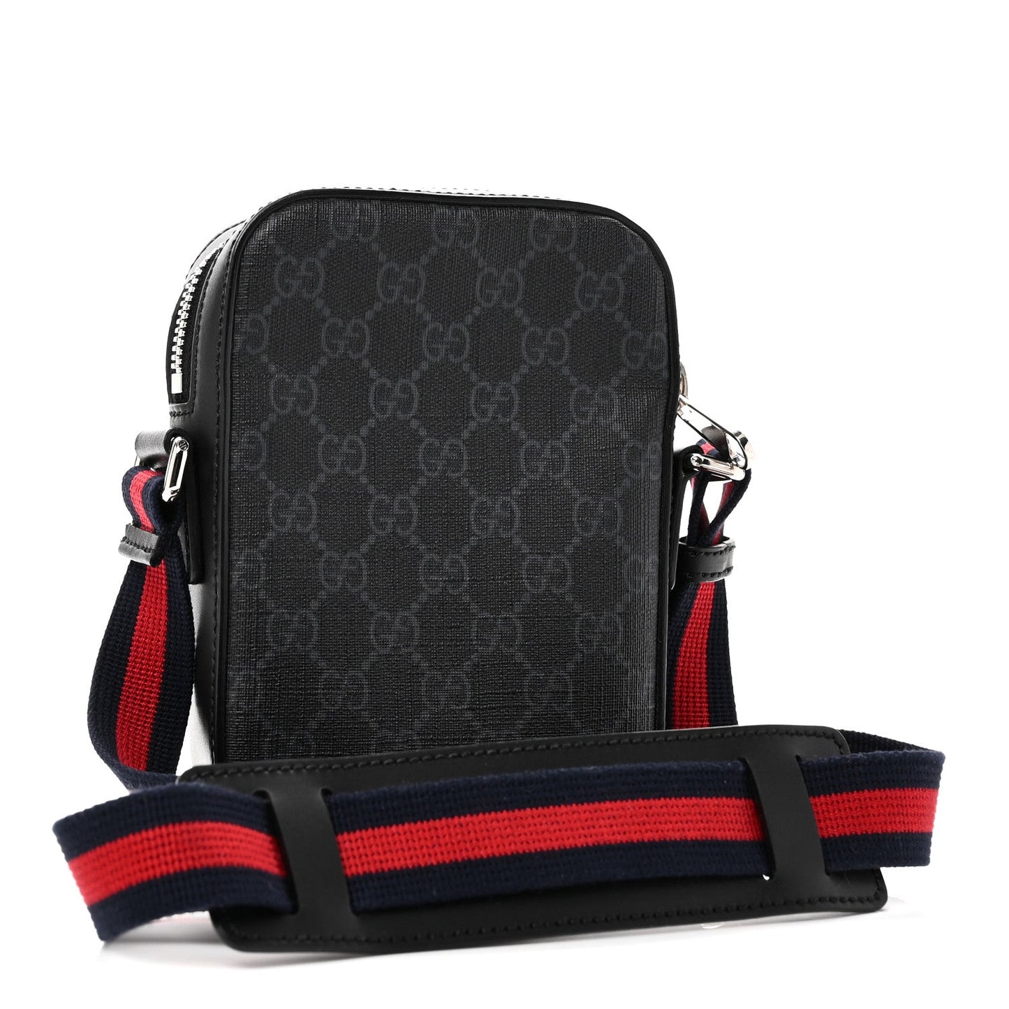 Gucci GG Supreme Monogram Appia Calfskin Web Small Camera Messenger Bag Black Grey