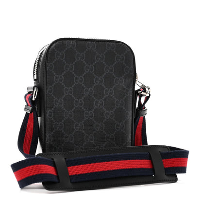 Gucci GG Supreme Monogram Appia Calfskin Web Small Camera Messenger Bag Black Grey
