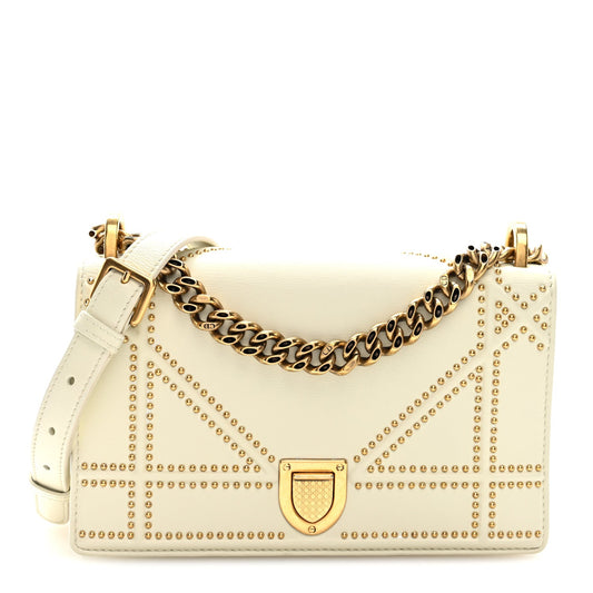 Christian Dior Lambskin Studded Small Diorama Flap Bag Latte