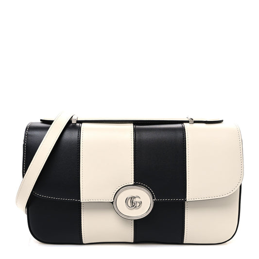 Gucci Senna Calfskin Lines Petite GG Top Handle Shoulder Bag Black Mystic White