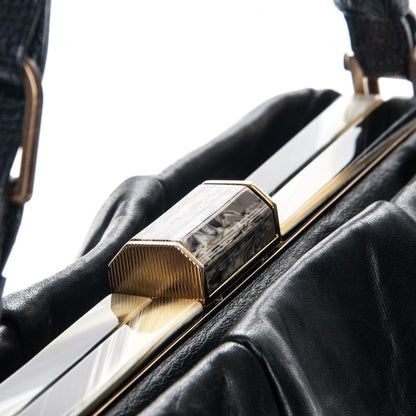 Lanvin Lambskin Draped Frame GM Shoulder Bag Black