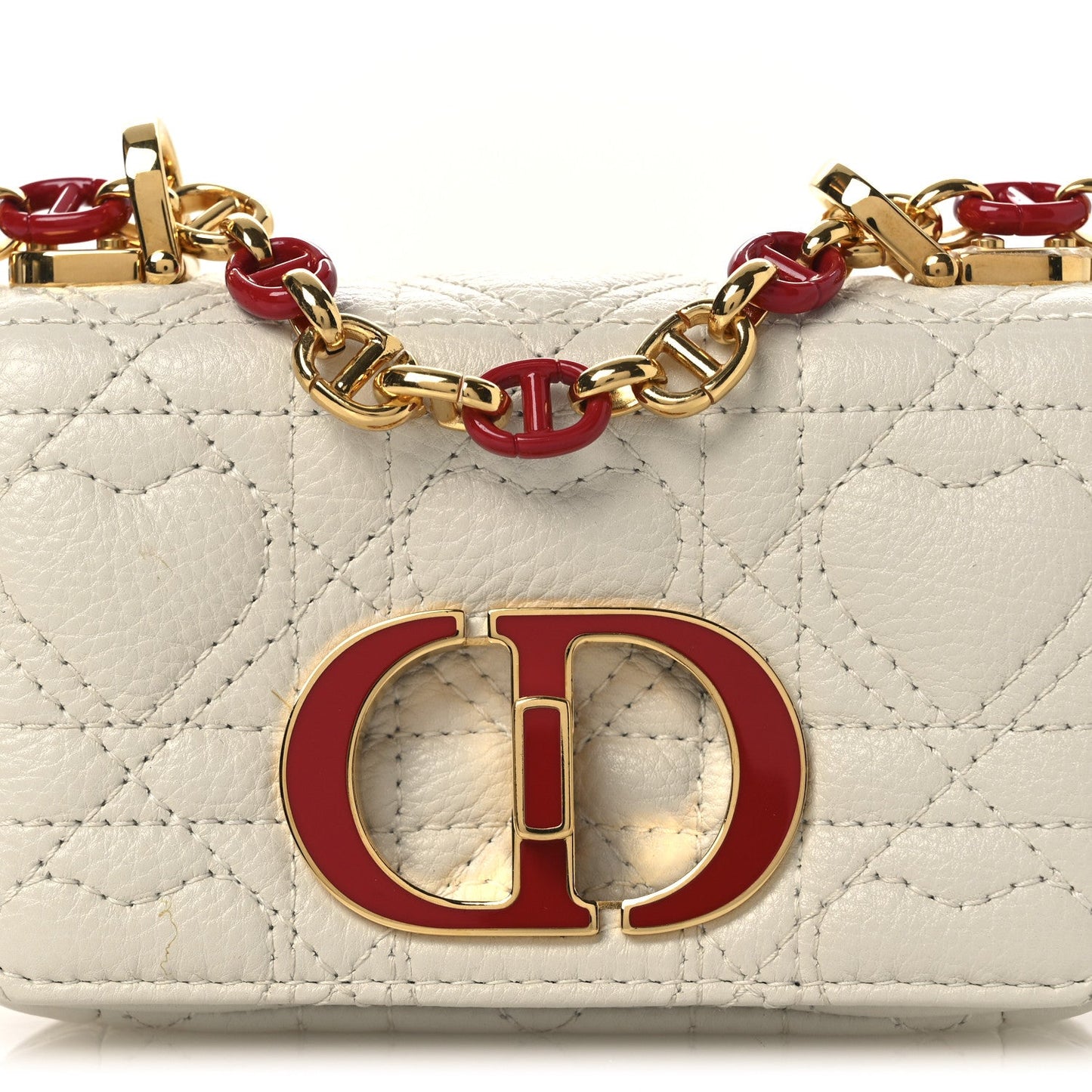 Christian Dior Calfskin Heart Cannage Dioramour Micro Bag Latte