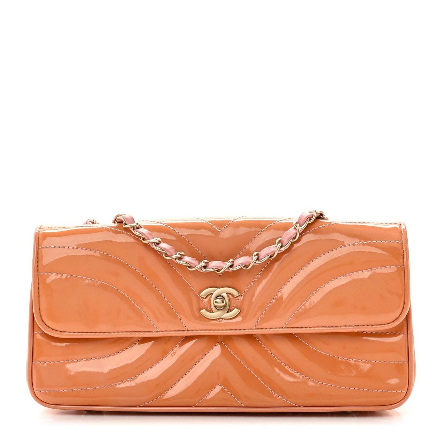 Chanel Patent Calfskin Scallop Quilted Single Flap Pink