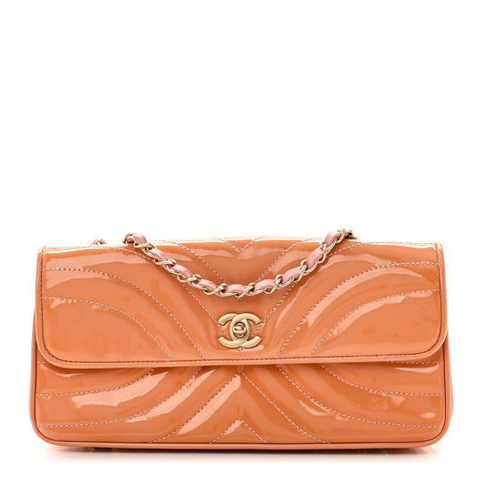Chanel Patent Calfskin Scallop Quilted Single Flap Pink