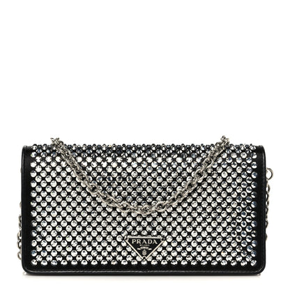 Prada Satin Crystal Metal Triangle Logo Mini Crossbody Bag Cristal