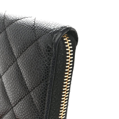 Chanel Caviar Quilted Large Gusset Zip Around Wallet Navy