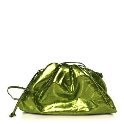 Bottega Veneta Metallic Crushed Calfskin The Mini Pouch Chlorophyll