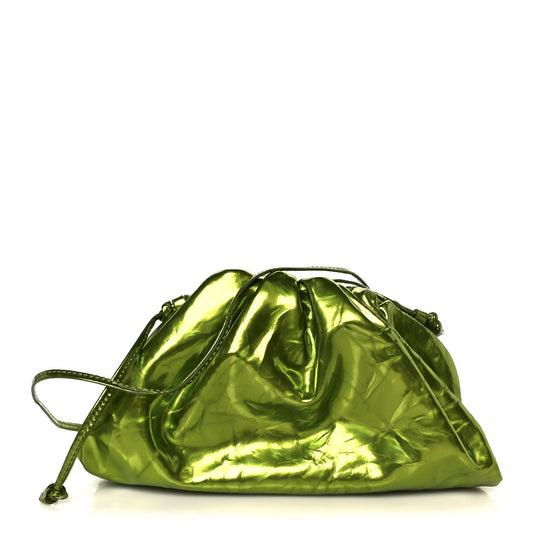 Bottega Veneta Metallic Crushed Calfskin The Mini Pouch Chlorophyll