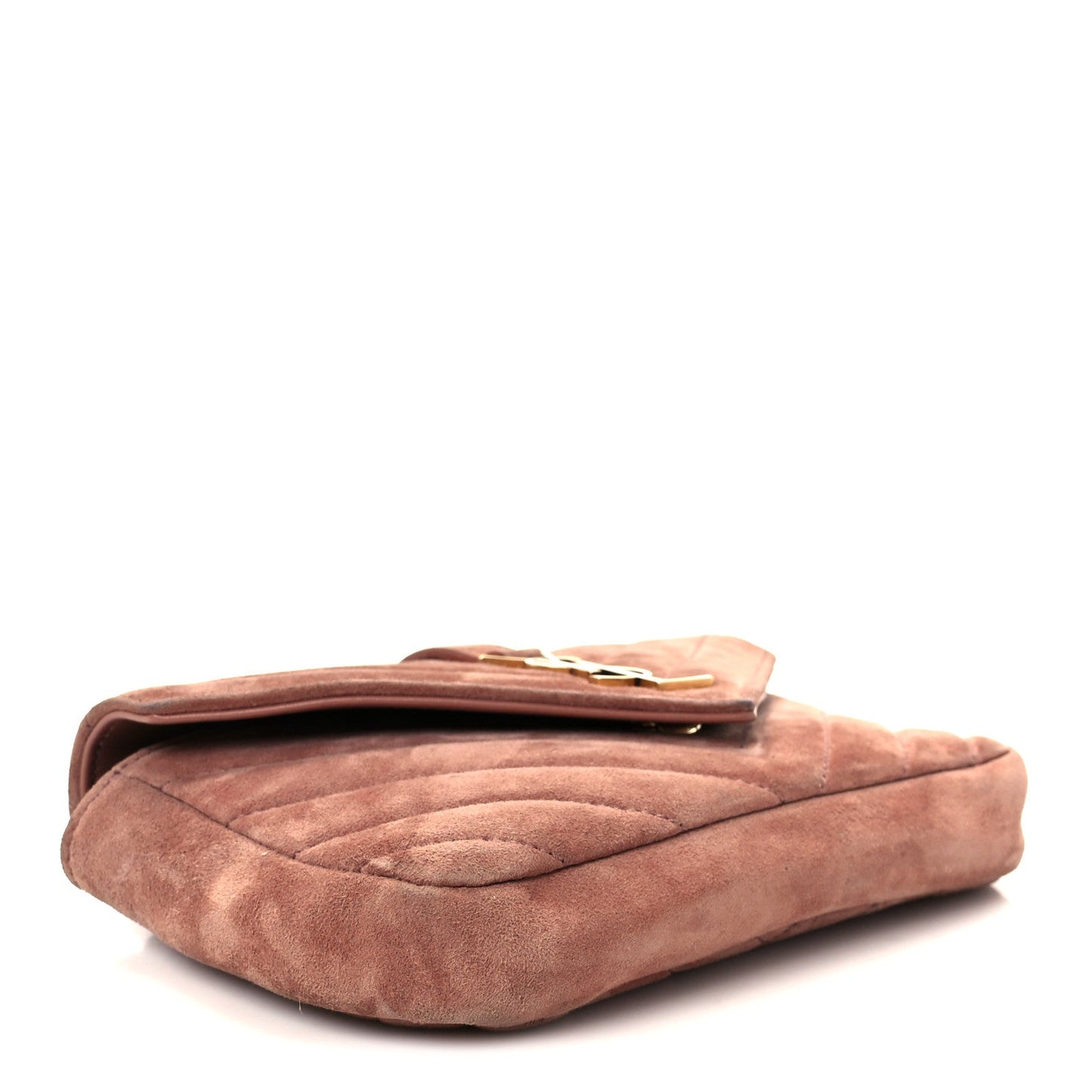 Saint Laurent Suede Matelasse Chevron Monogram Mini College Bag Barely Pink