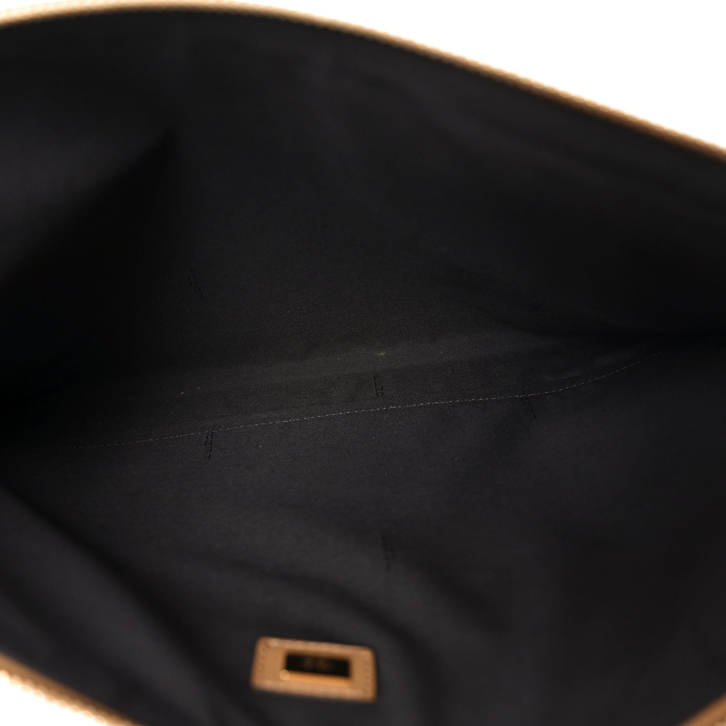 Fendi Vitello King Logo Embossed Large Flat Pouch Miele Scuro