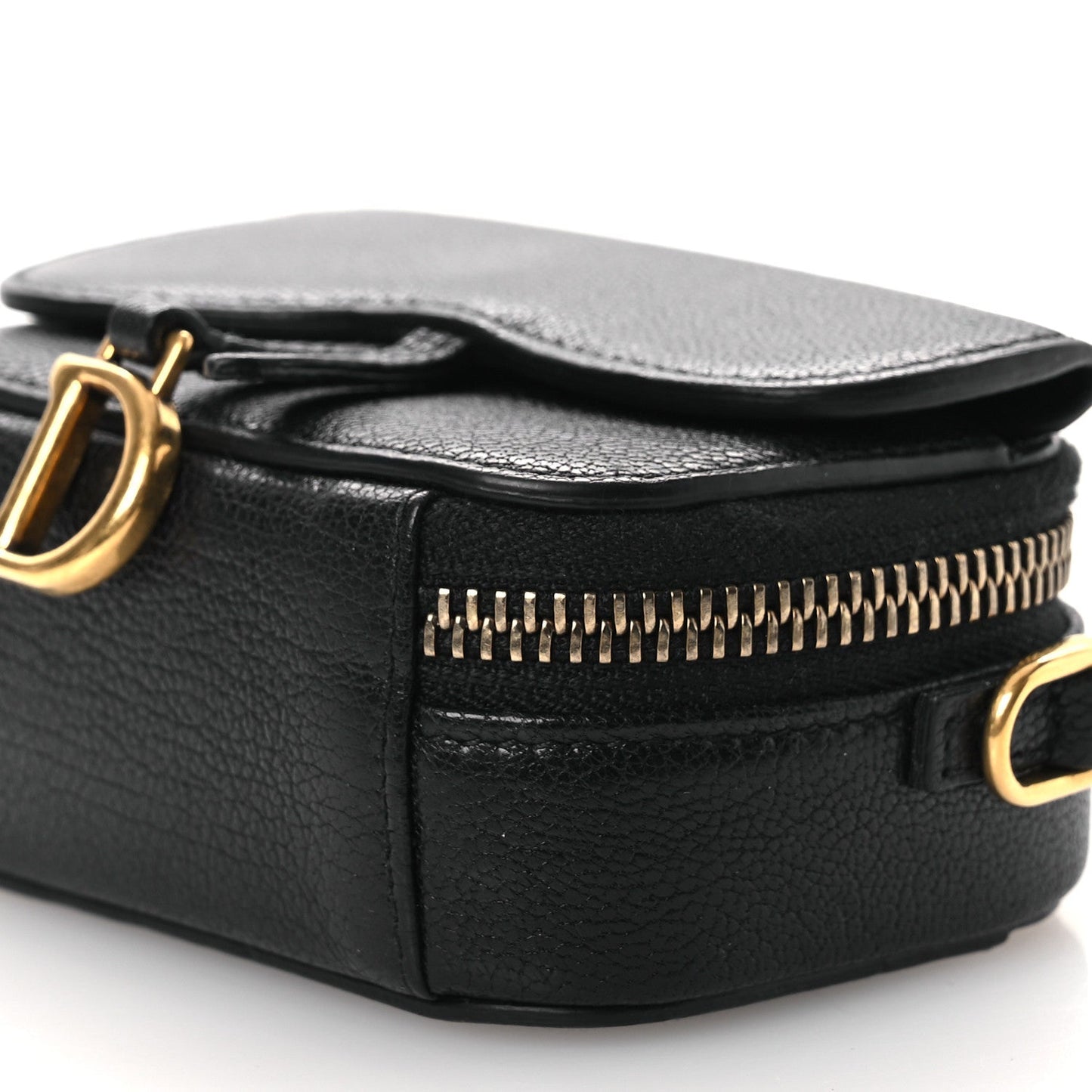 Christian Dior Goatskin Mini Saddle Shoulder Strap Pouch Black