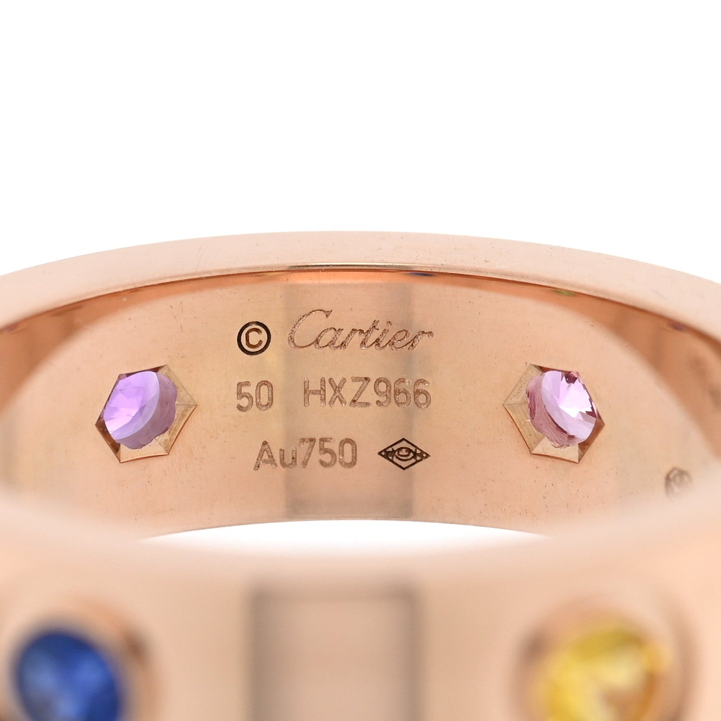 Cartier 18K Pink Gold Sapphire Garnet Amethyst 5.5mm LOVE Ring 50 5.25