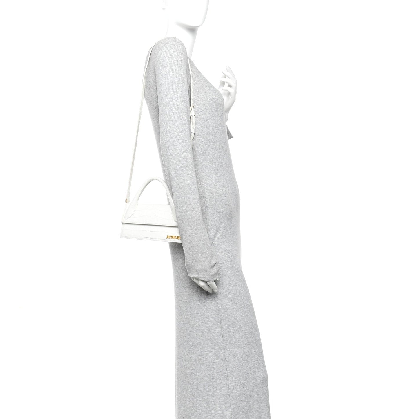 Jacquemus Calfskin Crocodile Embossed Le Chiquito Long White