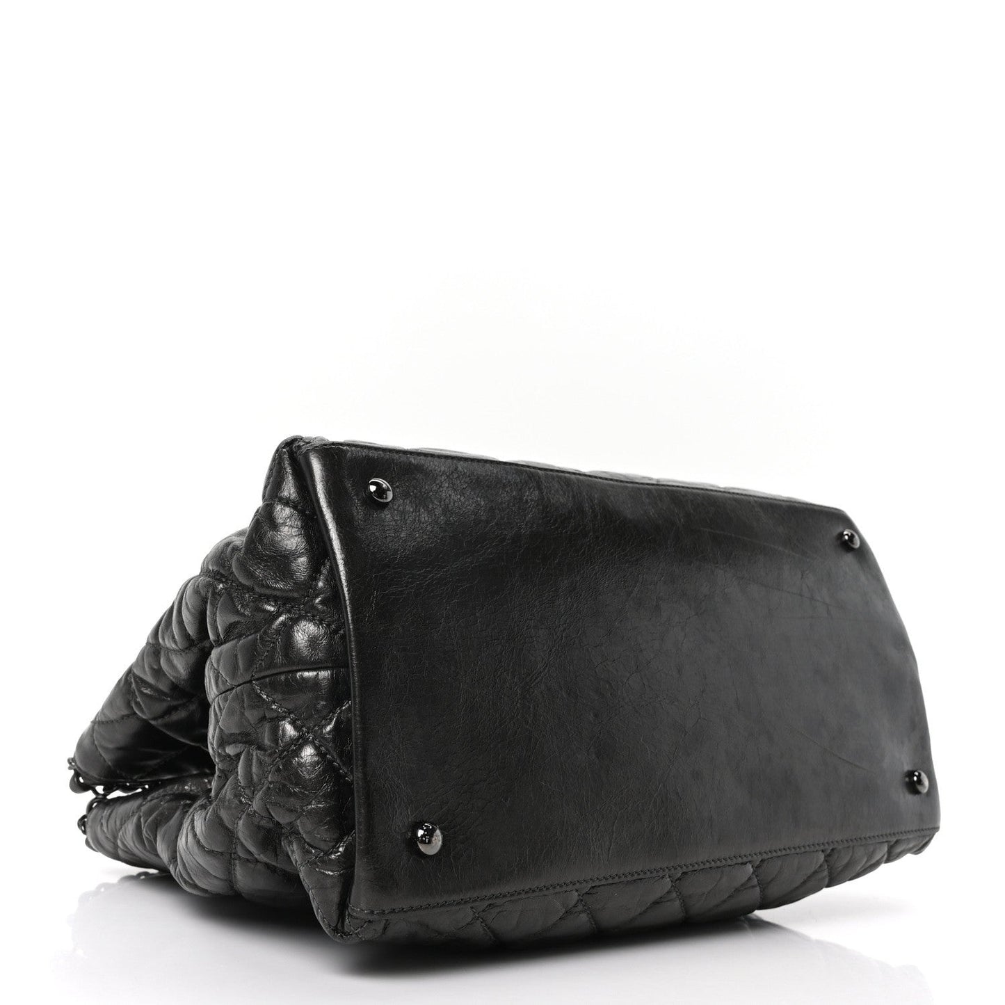 Chanel Metallic Aged Calfskin Quilted Small Chain Me Tote Dark Silver