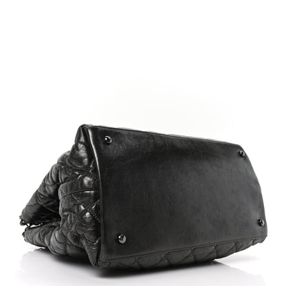 Chanel Metallic Aged Calfskin Quilted Small Chain Me Tote Dark Silver