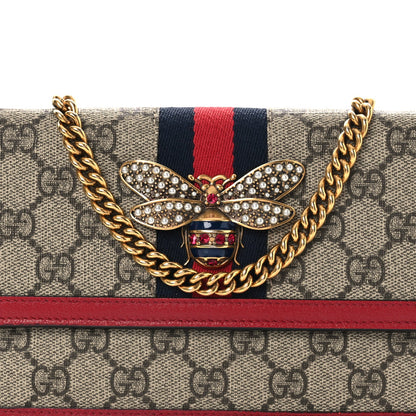 Gucci GG Supreme Monogram Web Queen Margaret Chain Wallet Red