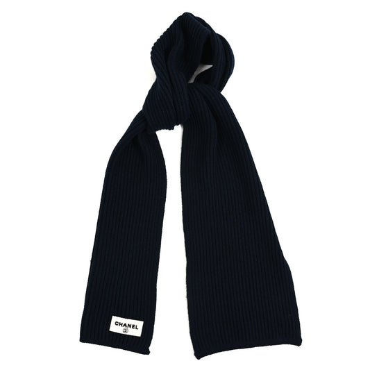 Chanel Cashmere Beaded Sequin Logo Scarf Blue