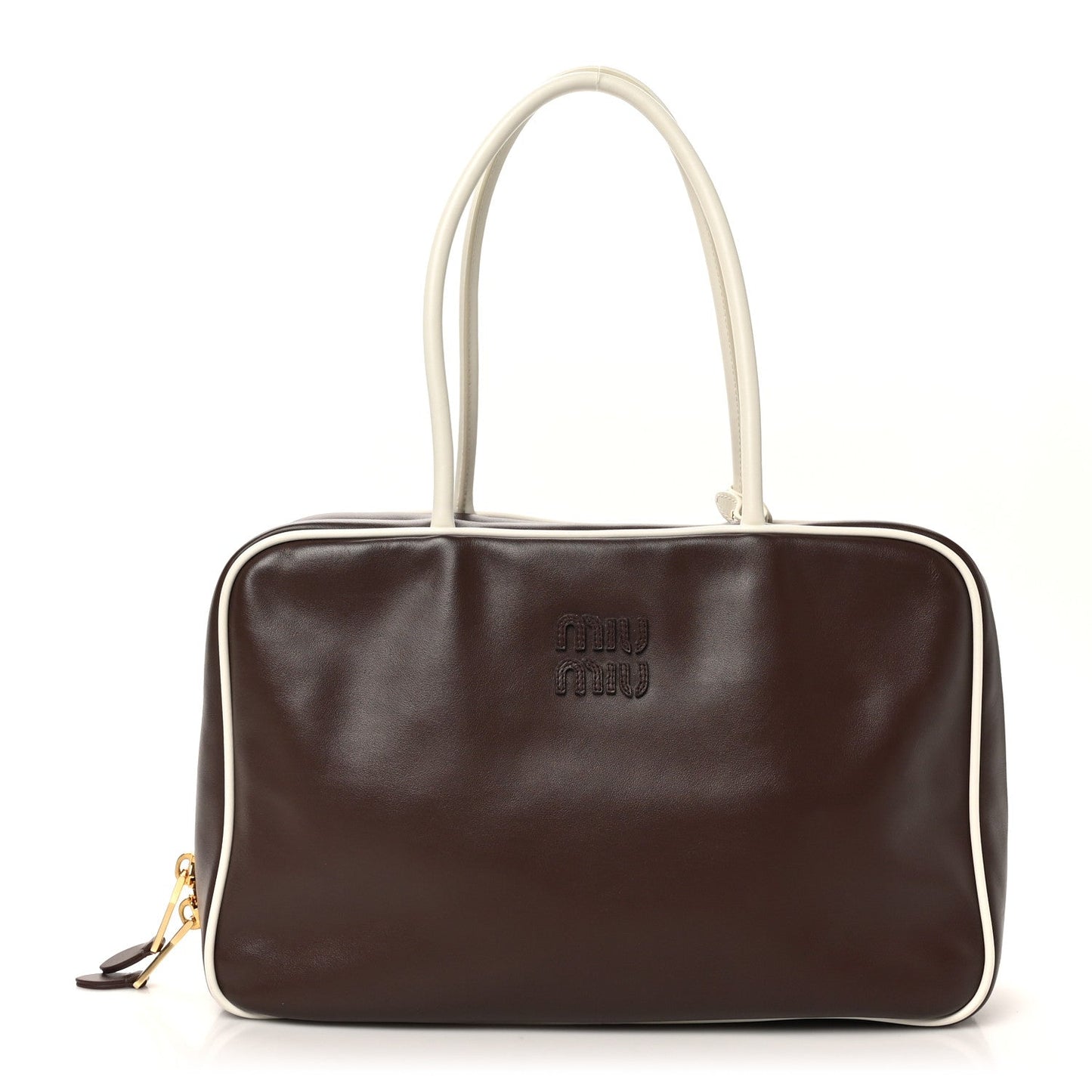Miu Miu Soft Calf Softy Large Contrast Beau Top Handle Bag Radica White