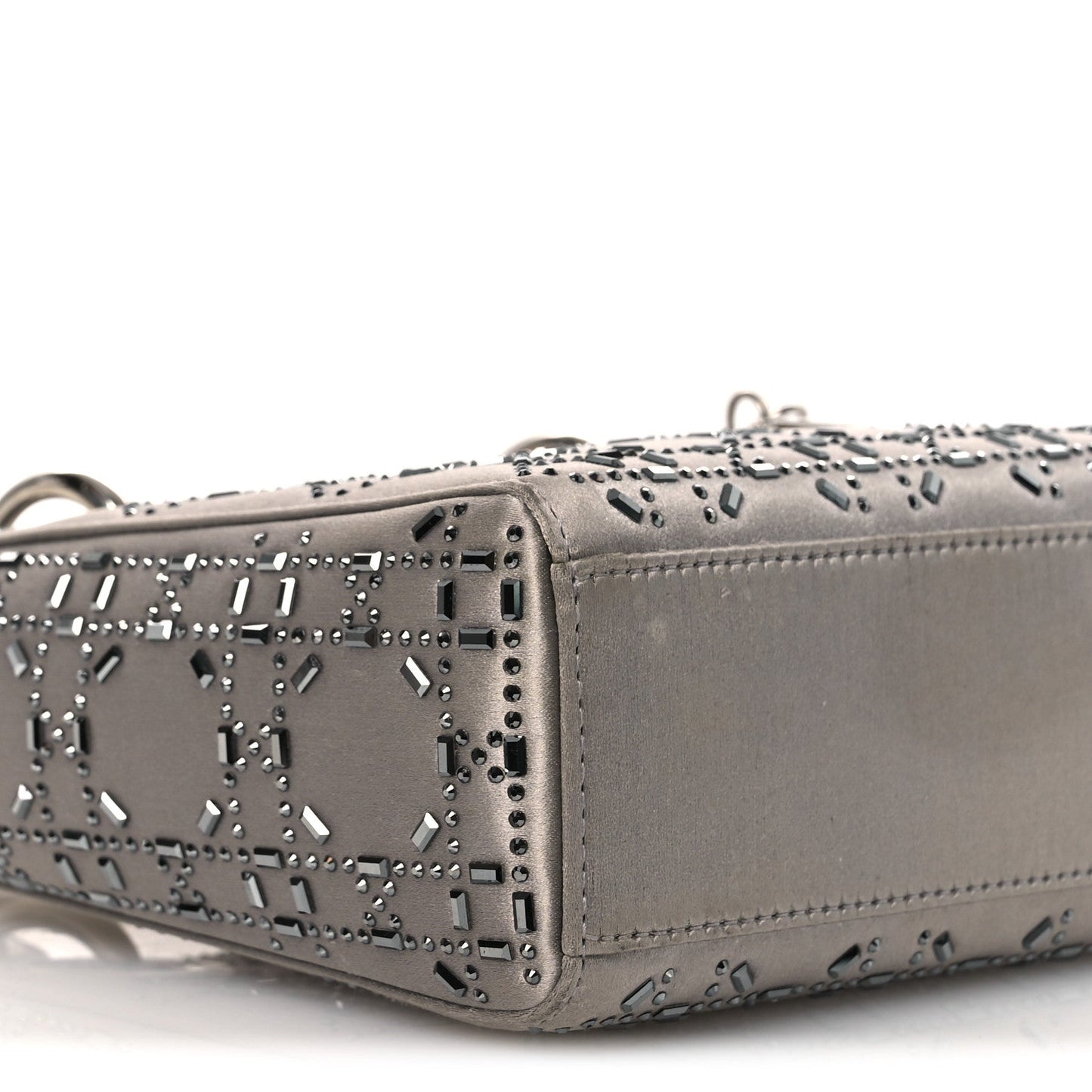 Christian Dior Satin Crystal Cannage Mini Lady Dior Gray