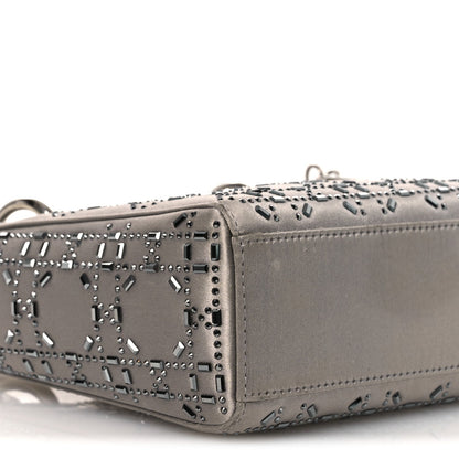 Christian Dior Satin Crystal Cannage Mini Lady Dior Gray