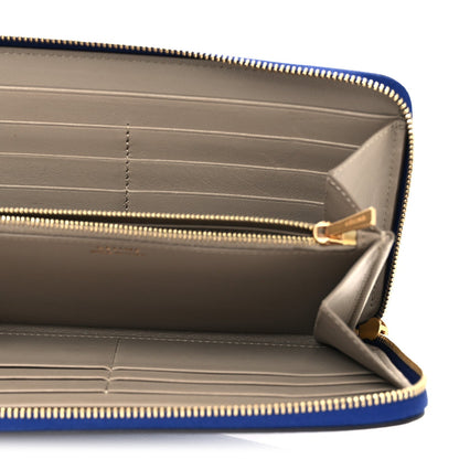 Celine Drummed Calfskin Large Zip Around Multifunction Wallet Indigo