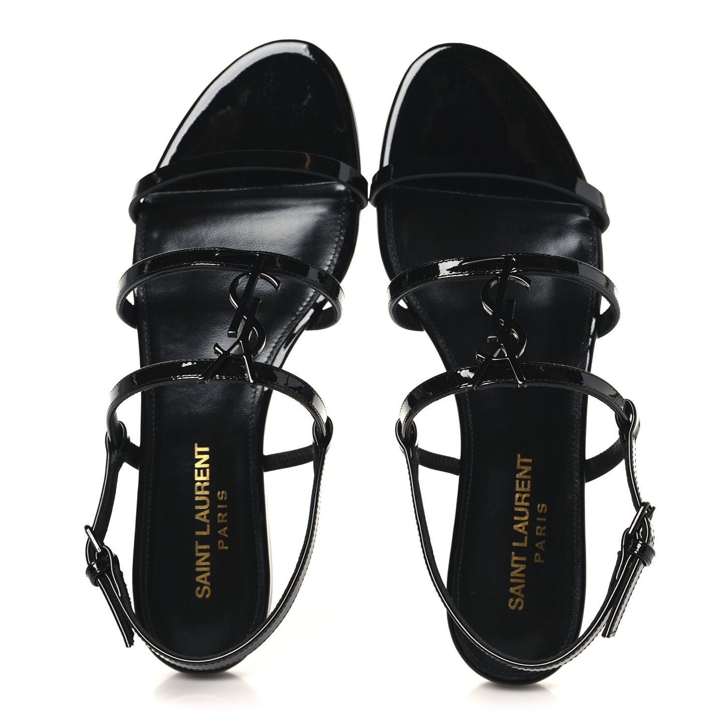 Saint Laurent Patent Calfskin Cassandra Monogram Sandals 35.5 Black