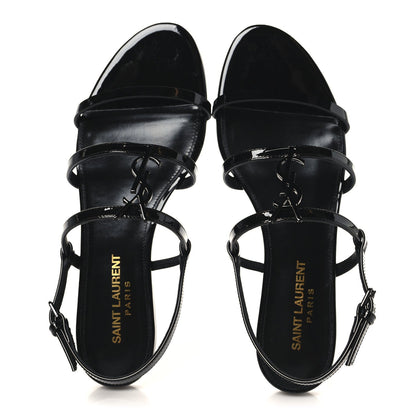 Saint Laurent Patent Calfskin Cassandra Monogram Sandals 35.5 Black