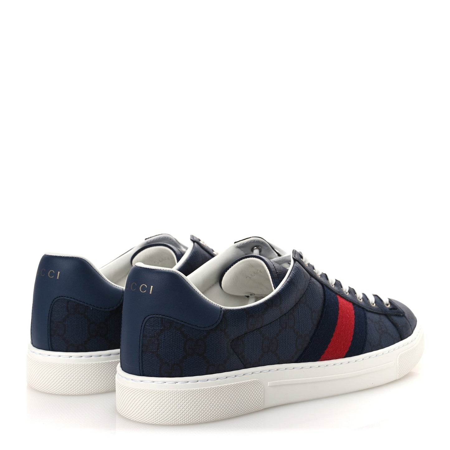 Gucci GG Supreme Monogram Web Mens New Ace Sneakers 8.5 Dark Blue