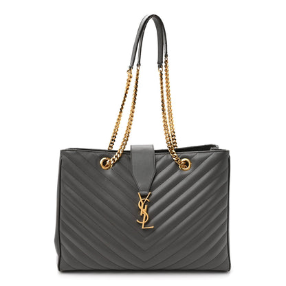 Saint Laurent Grain De Poudre Matelasse Chevron Monogram Shopping Bag Fog