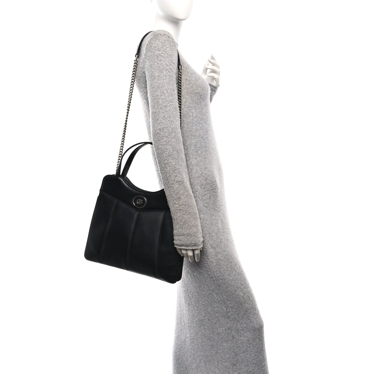 Gucci Calfskin Petite GG Medium Tote Bag Black