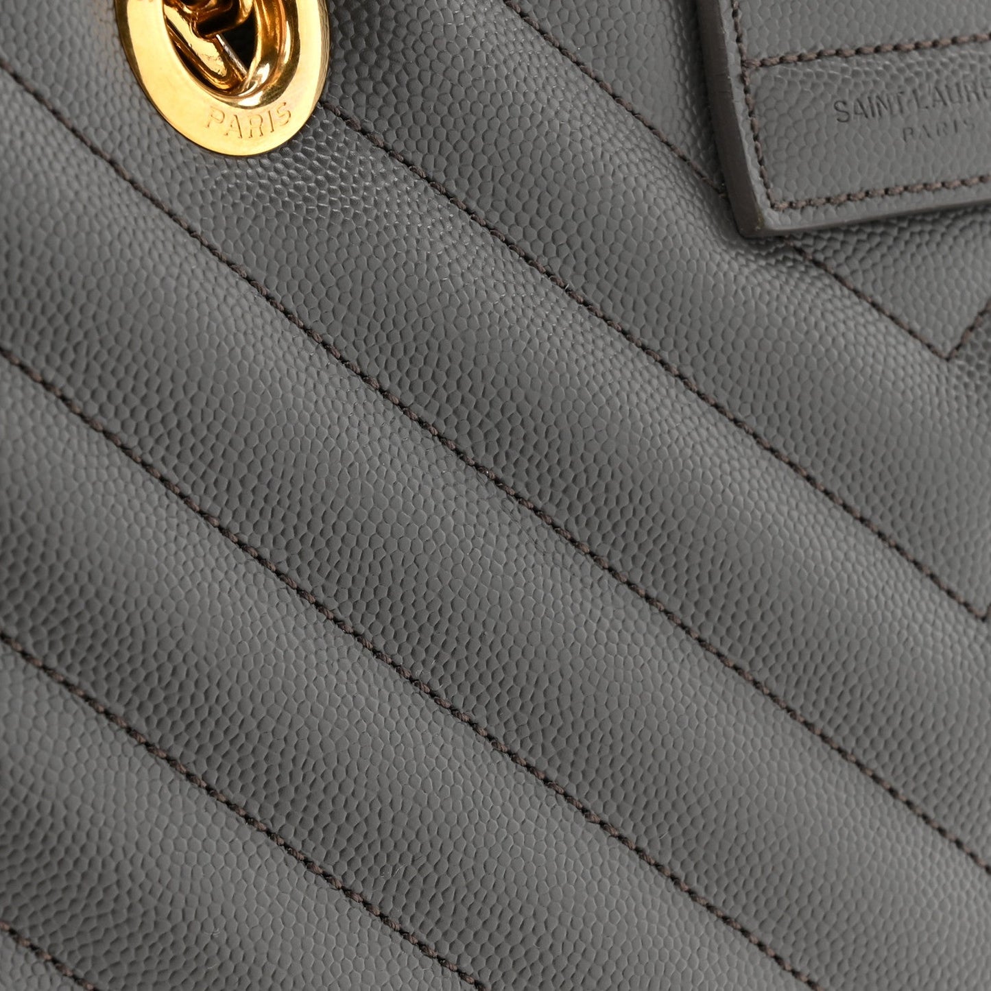 Saint Laurent Grain De Poudre Matelasse Chevron Monogram Shopping Bag Fog