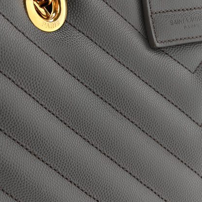 Saint Laurent Grain De Poudre Matelasse Chevron Monogram Shopping Bag Fog