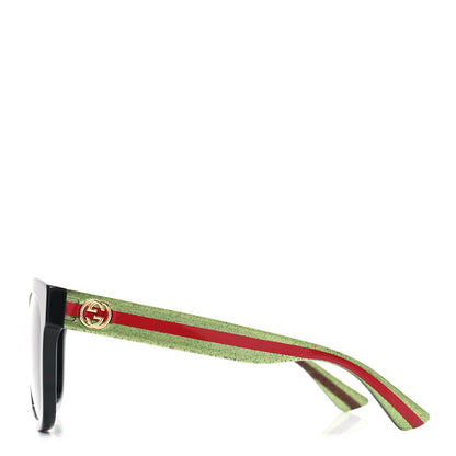 Gucci Acetate Square Frame Web Glitter Sunglasses GG0034S Black Green