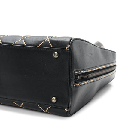 Chanel Calfskin Wild Stitch Vertical Top Handle Bag Black