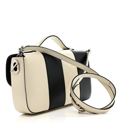Gucci Senna Calfskin Lines Petite GG Top Handle Shoulder Bag Black Mystic White