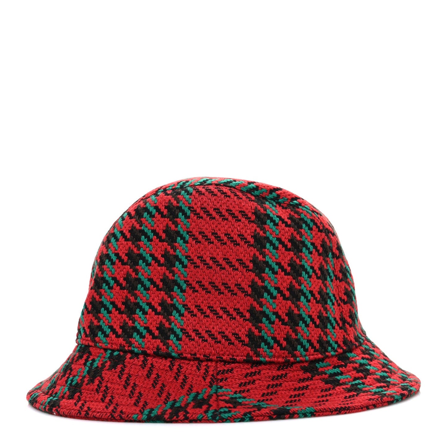 Gucci Tweed Wool Houndstooth Interlocking G Bucket Hat M Red Green